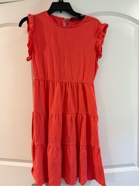 Women's Coral Tiered Ruffle-Sleeve Casual Dress